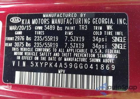 2016 Kia Sorento 3.3L Sx from USA, damaged, VIN 5XYPK4A59GG041869